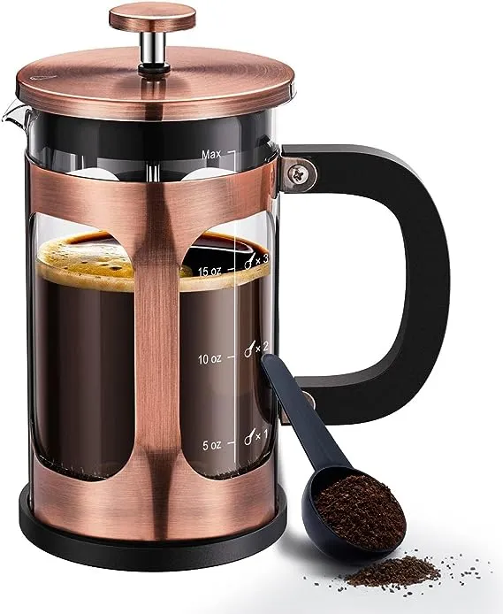 BAYKA US French Press Coffee Maker, 34 Ounce,Glass & Stainless Steel ,Copper