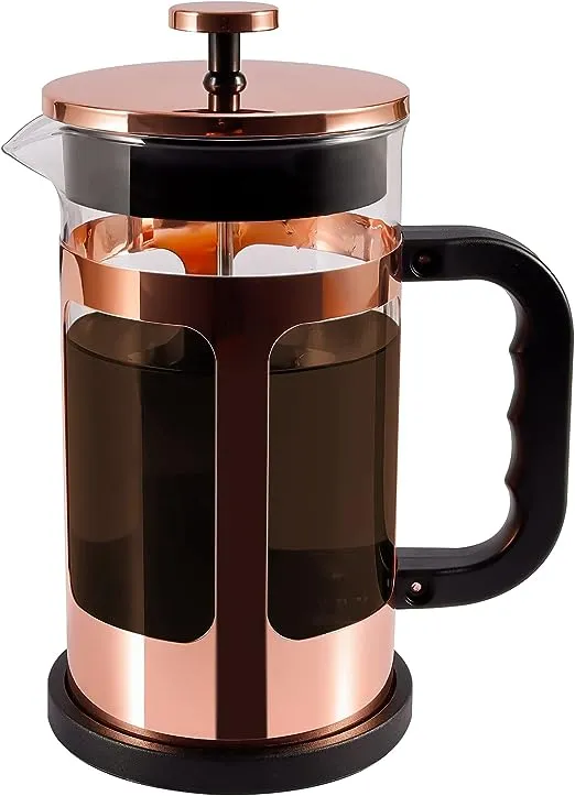 French Press Coffee Tea Maker， Upgrade Heat Cold Resistant Thickened Glass with 4 Level Stainless Steel Filtration System Brew Coffee & Tea， BPA Free, Large 1000ml 34oz,Rose Gold