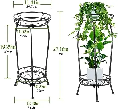 Kavlium Plant Stand Indoor Outdoor，Tall Black Metal Rustproof Stable Plant Stands，2 Tier 27.1 inch Multiple Plant Rack Holder Rack Flower Pot Stand Heavy Duty Plant Shelf