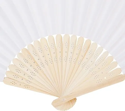 Sepwedd 50pcs White Paper Hand Fan White Bamboo Folding, Handheld Fans Paper Folded Fan for Wedding Party and Home Decoration