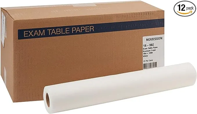 McKesson Exam Table Paper, Premium Crepe, White, 18 in x 125 ft, 12 Count