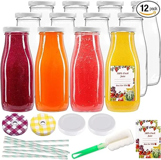 SUPERLELE 12pcs 12oz Glass Bottles with Lids