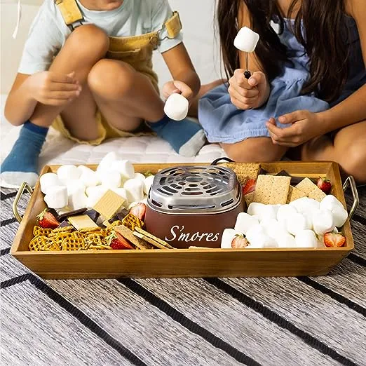 Nostalgia Tabletop Indoor Electric S'mores Maker - Smores Kit With Marshmallow Roasting Sticks and 4 Trays for Graham Crackers, Chocolate, and Marshmallows - Movie Night Supplies - Brown