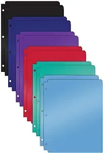 3 Hole Punch Pocket Folders, Bulk Pack, Sturdy Plastic 2 Pocket Folders, Assorted Primary Colors, Letter Size, with Business Card Slot, by Better Office Products (12 Pack)