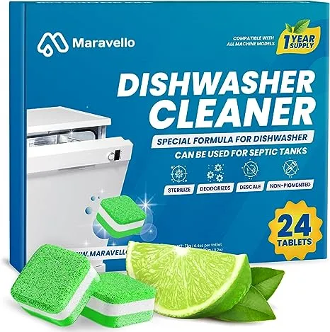 Maravello Dishwasher Cleaner and Deodorizer, Extra Clean Dishwasher Tablets ...