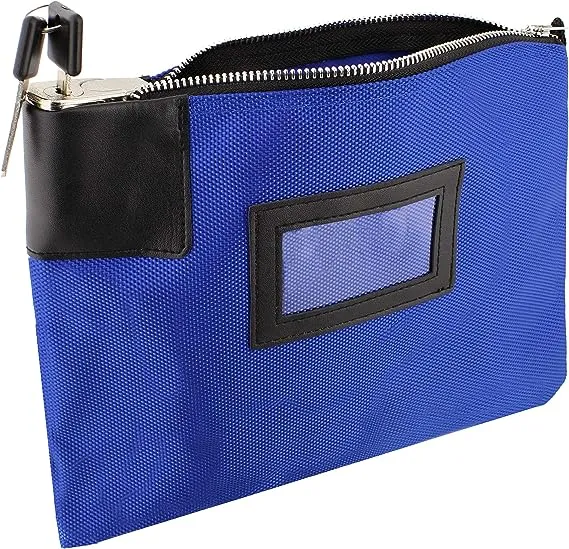 BISupply Locking Money Bag Locking Pouch Zipper Bank Bag with Lock Locking Cash Bag Lock Pouch Lock Bag in Navy Blue