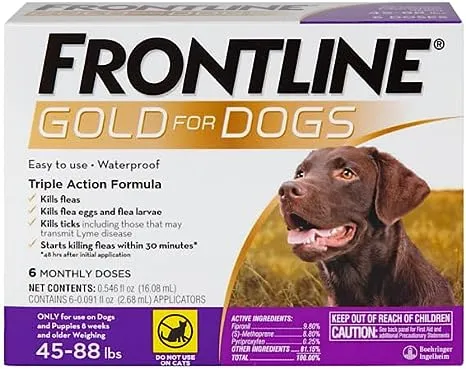 Frontline Gold for Dogs 45-88 lbs 6 Month Pack