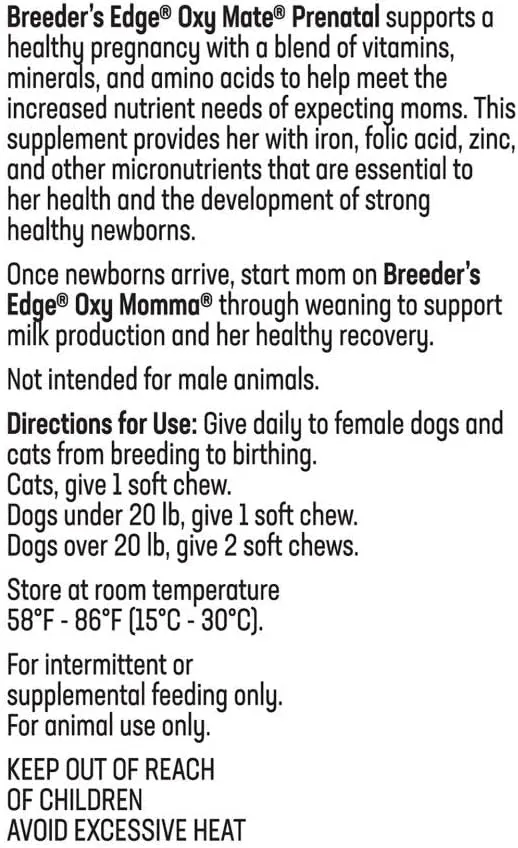 Revival Animal Health Breeder's Edge Oxy Mate- Prenatal Supplement- for Small Dogs & Cats- 60ct Soft Chews