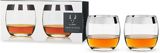 Viski Chrome Rim Set of 2 Crystal Tumblers