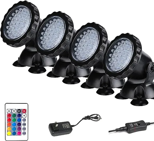 ZHGSERVU Pond Lights Submersible Color Changing Fountain Lights with Remote, 36 LED Bulbs Underwater Landscape Light Multi-Color & Adjustable & Dimmable for Aquarium Garden Pool Lawn Waterfall IP68