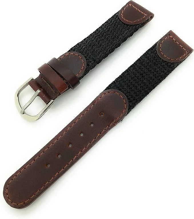 Swiss Army Style Canvas Nylon Leather Watch Band