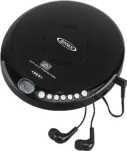 Jensen Portable cD-120BK Portable Personal CD Player Compact 120 SEC Anti-Skip CD Player - Lightweight Shockproof Music Disc Player FM Radio Pro-e