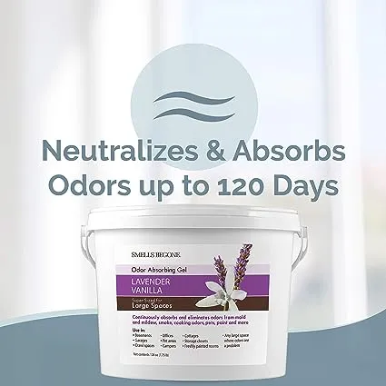 SMELLS BEGONE 1-Gallon Odor Absorber Gel - Air Freshener & Odor Eliminator for Homes, Garages & Commercial Buildings - Industrial Size - Lavender Vanilla Scent