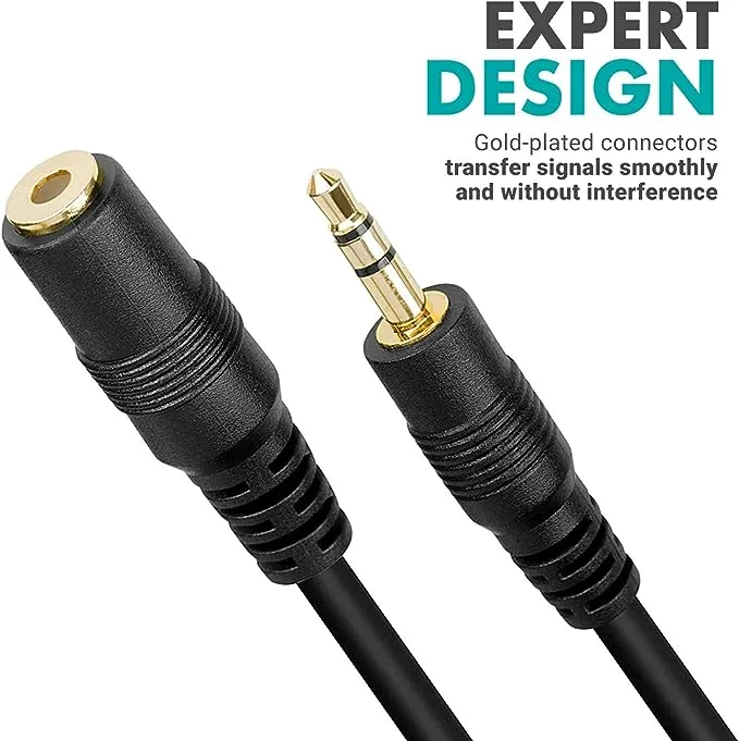 Movo MC10 3.5mm Audio Cable - 3.5mm TRS Female to Male 10ft Extension Cord for Microphones, Headphones, and More