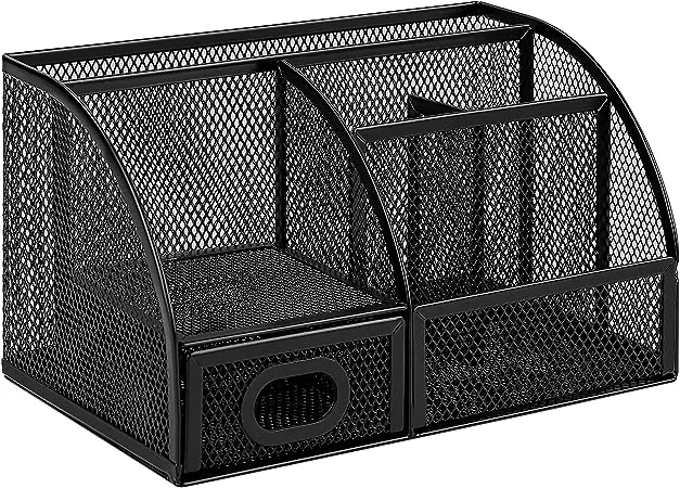 Amazon Basics Mesh Pen Holder and Organizer, Black, ‎9.1" x 5.9" x 5.5''