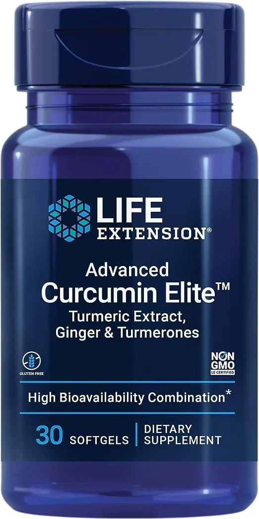 Life Extension Advanced Curcumin Elite™ Turmeric Extract, Ginger & Turmerones - 270x Better Absorption than Standard Curcumin with Complementary Plant Extracts - Gluten-Free, Non-GMO - 30 Softgels