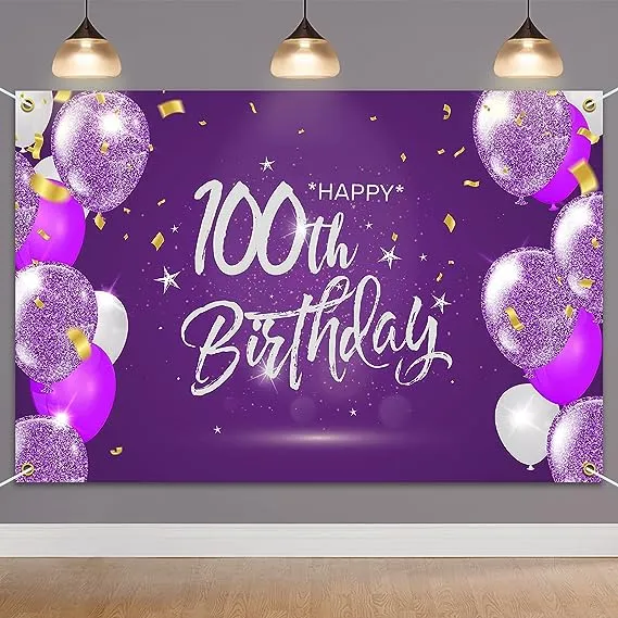 Happy 100th Birthday Banner Backdrop - 100 Birthday Party Decorations Supplies for Women or Men - Rose Gold 4 x 6ft