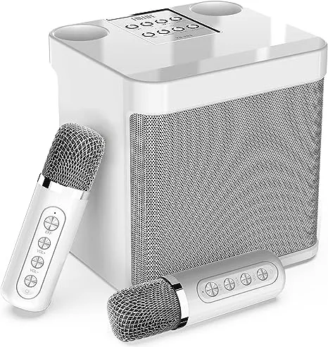 Karaoke Machine for Adults and Kids, Fullife Portable Bluetooth PA Speaker System with 2 UHF Wireless Microphones, Singing Machine with Echo,