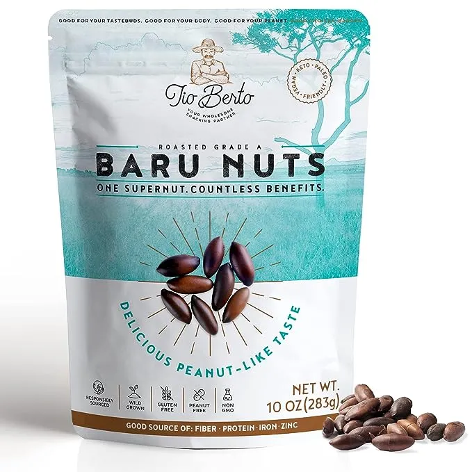 Baru Nuts Roasted, 10 oz Resealable Bag | Crunchy and Delicious | Suitable for Vegan, Gluten Free, Keto, Peanut Free Diets | High Protein Snacks | Premium Wild Supernuts | Healthy Snacks by Tio Berto