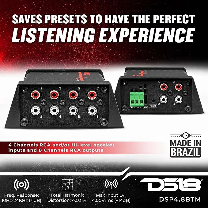 DS18 DSP4.8BTM 4-Channel in and 8-Channel Out Digital Sound Processor with Bluetooth Connectivity - Water Resistant