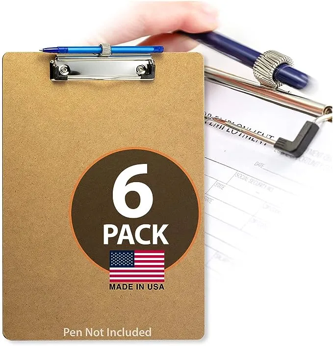 Officemate Low Profile Wood Letter Size Clipboard w Pen Holder / 6 Pack