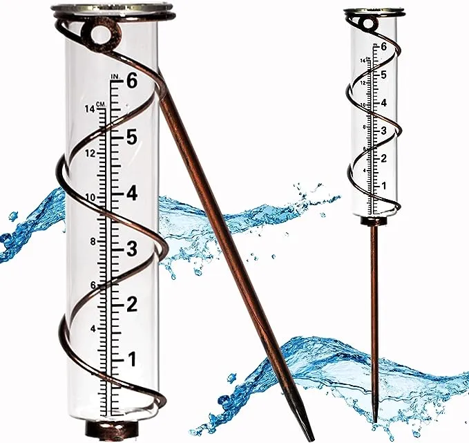 BIUWING Rain Gauge with Detachable Spiral Shap, Garden Rain Water Meter Measuring with Metal Frame, No Assembly Rain Measure Gauge for Yard Lawn Landscape (A)