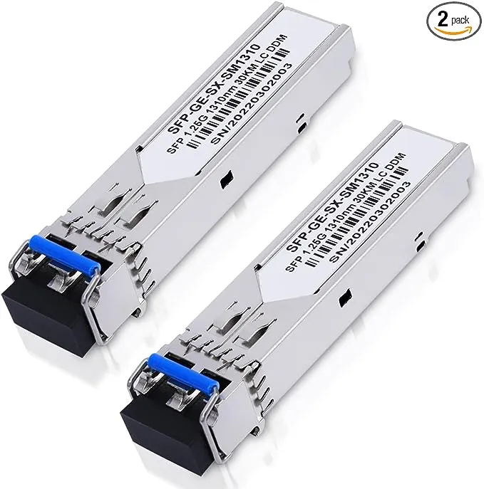 2 Pack Gigabit SFP Module 1310nm-SMF 1000Base-LX for Cisco GLC-LH-SMD,Ubiquiti UniFi,Meraki MA-SFP-1GB-LX10,Intel,Fortinet,Mikrotik,Netgear,TP+D-Link TL-SM311LS Transceiver Up to 20 km