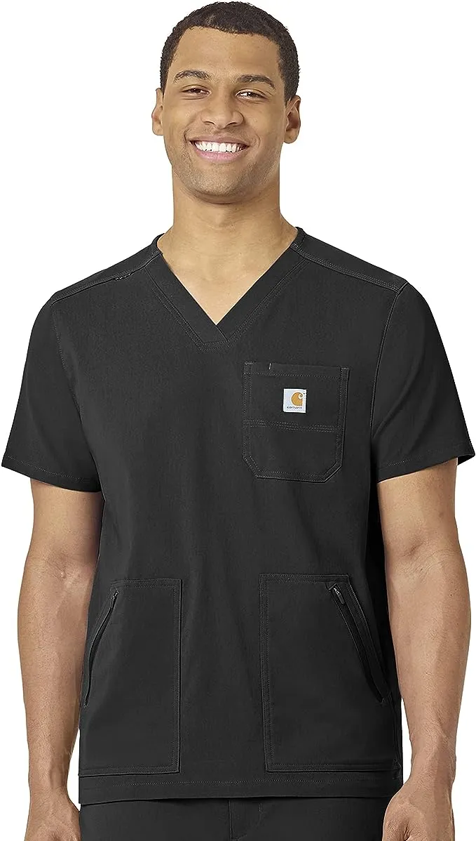 Carhartt Men's Modern Fit 5-Pocket V-Neck Scrub Top, Black