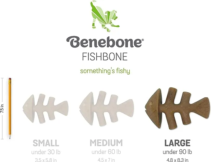 Benebone Fishbone Durable Dog Chew Toy for Aggressive Chewers, Real Fish, Made in USA, Large