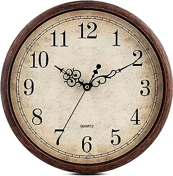 Bernhard Products Vintage Brown Wall Clock Silent Non Ticking 10 Inch Quality Quartz Battery Operated Round Decorative Easy to Read for Home Kitchen Living/Dining Room Bedroom Office Classroom School