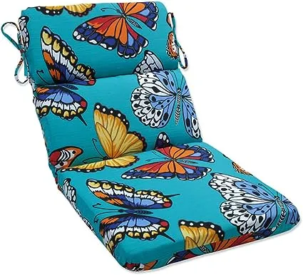 Pillow Perfect Outdoor/Indoor Butterfly Garden Turquoise Round Corner Chair Cushion, 40.5" x 21", Blue