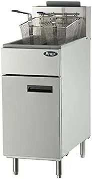 Atosa CookRite ATFS-40-NG 40 lbs Free Standing Floor Fryer with Temperature Control | 3 Cast-Iron Vertical Burner Tubes | 2 Removable Frying Baskets | Stainless Steel, 102,000 BTU, Natural Gas (NG)