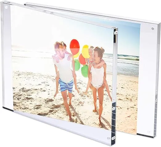 TWING 8x10 Acrylic Frame Horizontal Magnet Double Sided Picture Frames with Microfiber Cloth, 12 + 12MM Thickness Clear Magnetic Self Standing, Desktop Acrylic Photo Frame Display Gifts Ideal