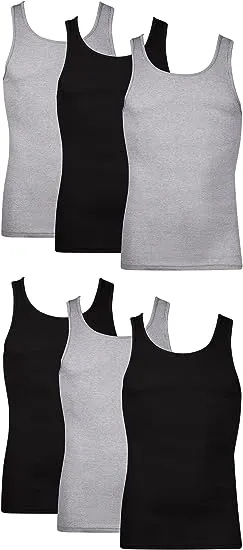 Hanes Men's Cotton Tank Top Undershirt, Black/Grey, 6-Pack Assorted XL