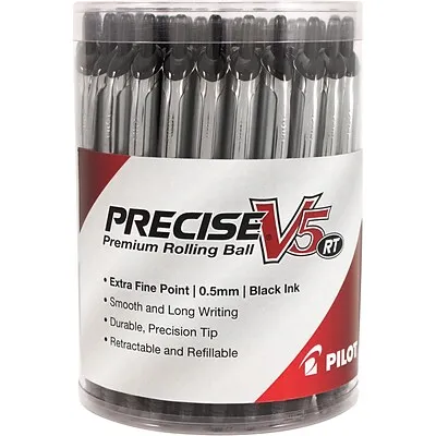 Pilot Precise V5RT Roller Ball Pen Retractable Extra-Fine 0.5 mm Black Ink Black Barrel 30/Pack