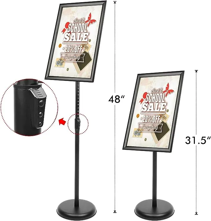 DISPLAYSWORKER Sign Stand, Sign Holder Floor Stand with Heavy Duty Pedestal,Adjustable Pedestal Poster Stand Aluminum Snap Frame for 8.5 x 11 Inch, Black