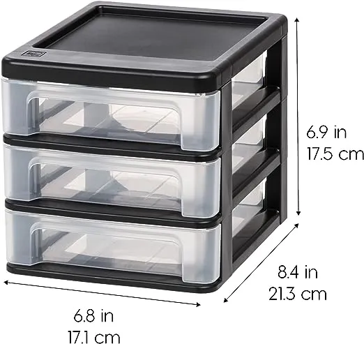 Iris USA 3-Drawer Desktop Organizer for Office, Files & Supplies, Medium, Black, 2 Pack