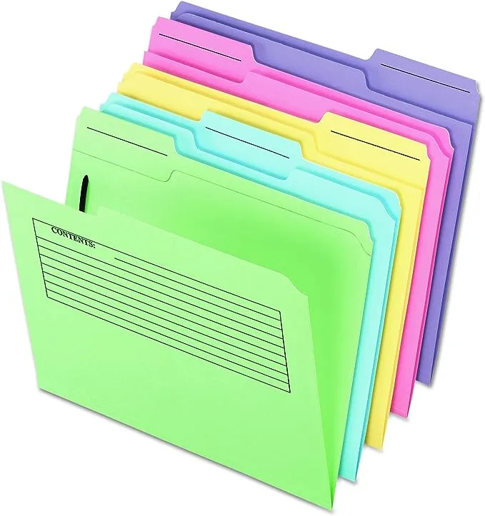 Pendaflex Printed Notes Folder with One Fastener, 1/3-Cut Tabs, Letter size, Assorted, 30/Pack