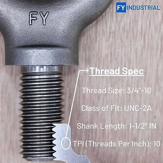 3/4&#034;-10 x 1-1/2&#034; Steel Eye Bolt for Lifting Rigging of Machinery