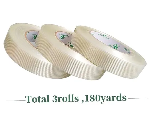 BOMEI PACK 3 Pack Reinforced Filament Packing Tape, 6.3 Mil 24mm x 60 Yards, Fiberglass Strapping Tape