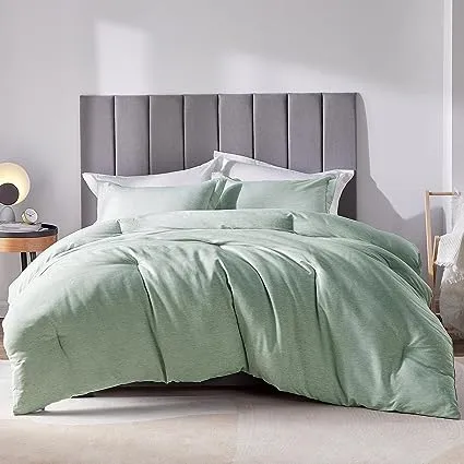 Queen Size Comforter Set - 3 Pieces Sage Green Soft Luxury Cationic Dyeing Be...