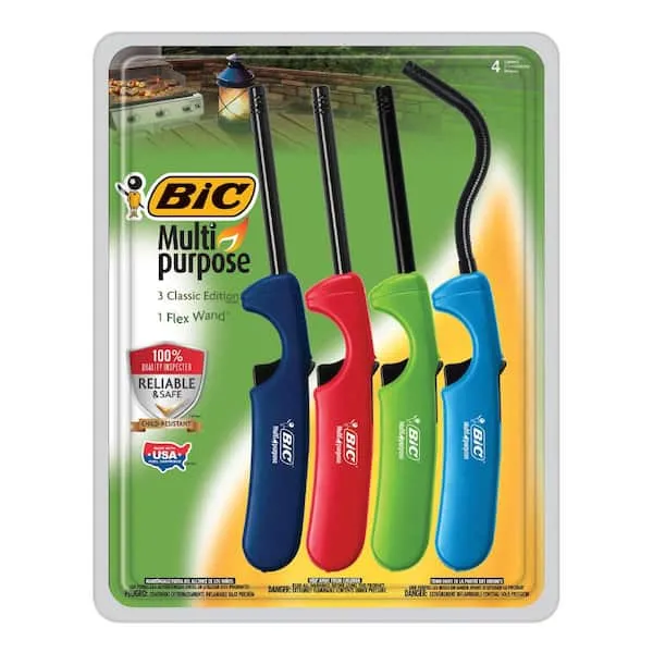 BIC Multi-Purpose Classic and Flex Wand Candle Lighters, Assorted Colors, Reliable and Safe, For Fireplaces, Campfires and More, Utility Lighter, 4-CountBIC Multi-Purpose Classic and Flex Wand Candle Lighters, Assorted Colors, Reliable and Safe, For Fire