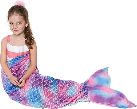 Catalonia Kids Mermaid Tail Blanket, Super Soft Plush Flannel Sleeping Snuggle Blanket for Girls, Galaxy, Fish Scale Pattern, Gift Idea