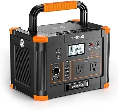 Portable Power Station 1000W, GRECELL 999Wh Solar Powered Generator with 110V AC Outlet, PD 60W Fast Charging Backup Lithium Battery Pack Power Supply for Outdoor Home Camping Travel Emergency RV Van