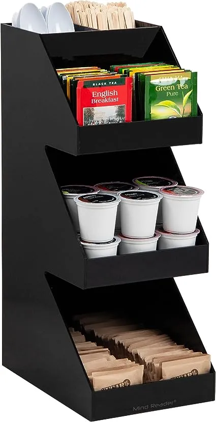 Mind Reader Acrylic 3-Tier Coffee / Tea Condiment Organizer, Black