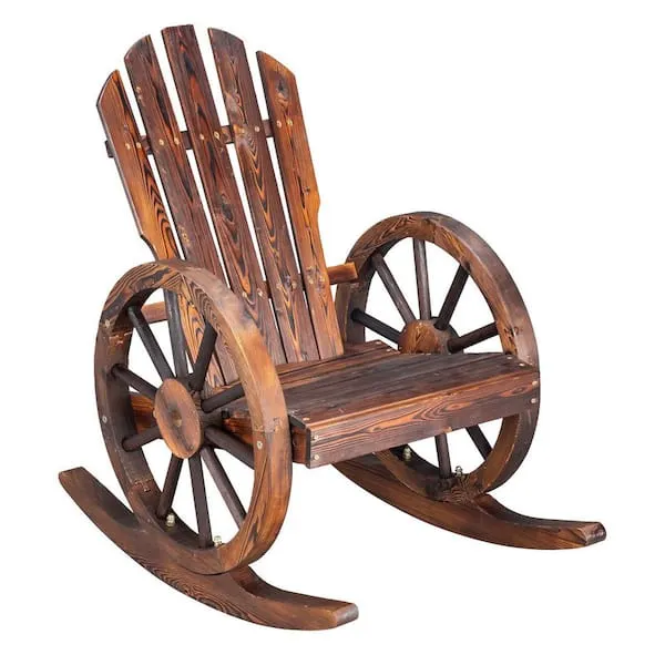 2 Style Wagon Wheel Yard Deck Wood Seat Wooden Home Outdoor Rocking Chair