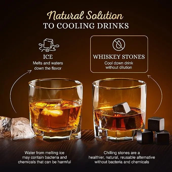 Whiskey Stones Set  Artisan Crafted Reusable Chilling Rocks for Scotch Bourbon