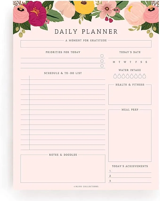 Bliss Collections Daily Planner, Organizer, Scheduler, Productivity Tracker for Organizing Appointments, Notes & to-Do Lists