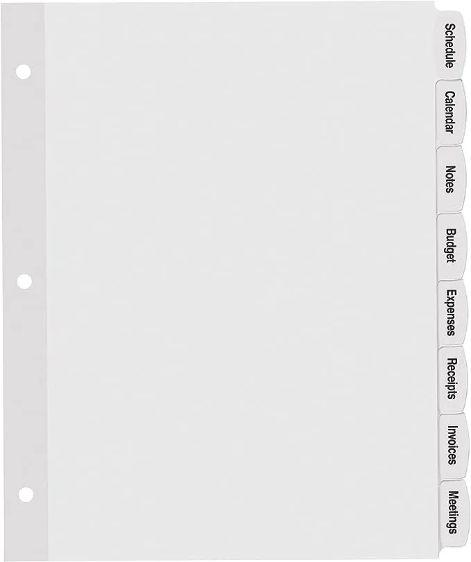 Avery 14433 Easy Peel White Label Tab Dividers 8-Tab 4/PK White