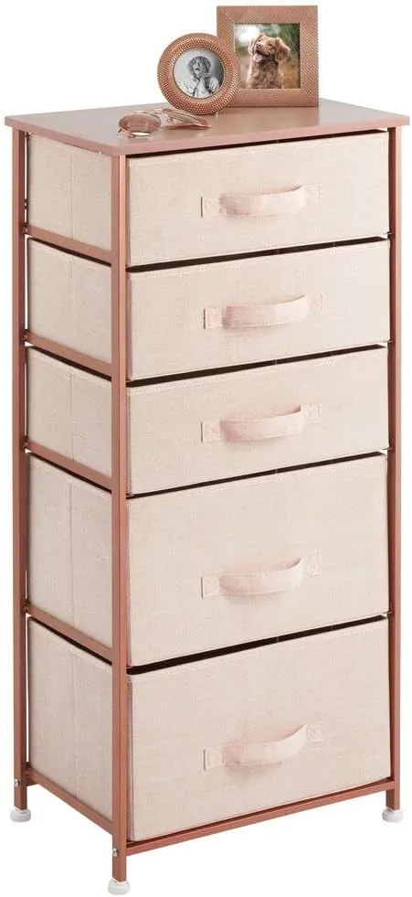 mDesign Tall Drawer Organizer Storage Tower with 5 Drawers, Light Pink/Rose Gold